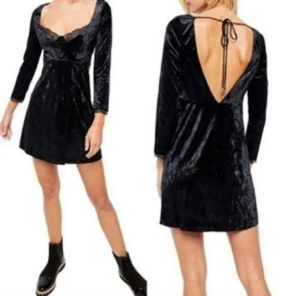 Free People Kat Velvet Black Mini Dress Size S NWT - Picture 1 of 6